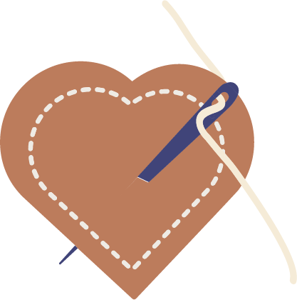 Cœur avec points de couture et aiguille symbolisant les créations faites avec amour
