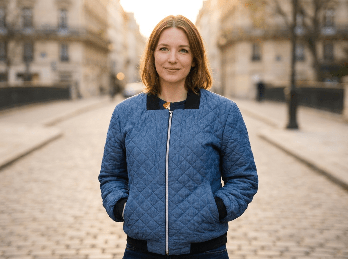 Nathalie, couturière artisanale, dans son atelier de couture à Hostun, Drôme